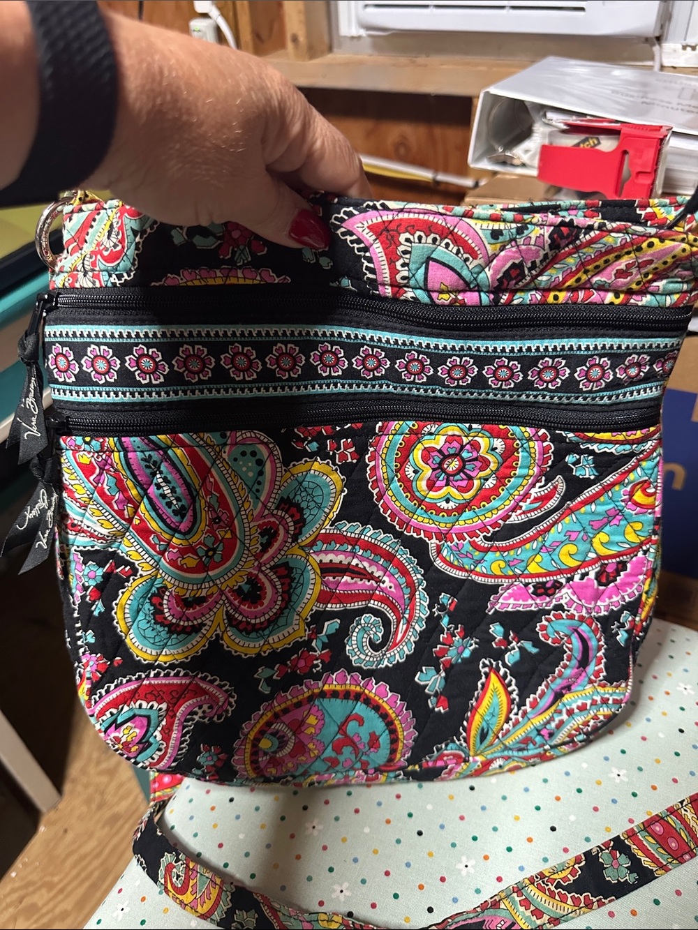 Quilted Paisley Crossbody Bag - Black Multicolor